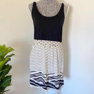 Silence + Noise Gold Waistband Studded B&W Dress